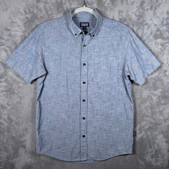 Patagonia Organic Cotton Chambray Denim Short Sleeve Button Shirt S Blue - Picture 1 of 6